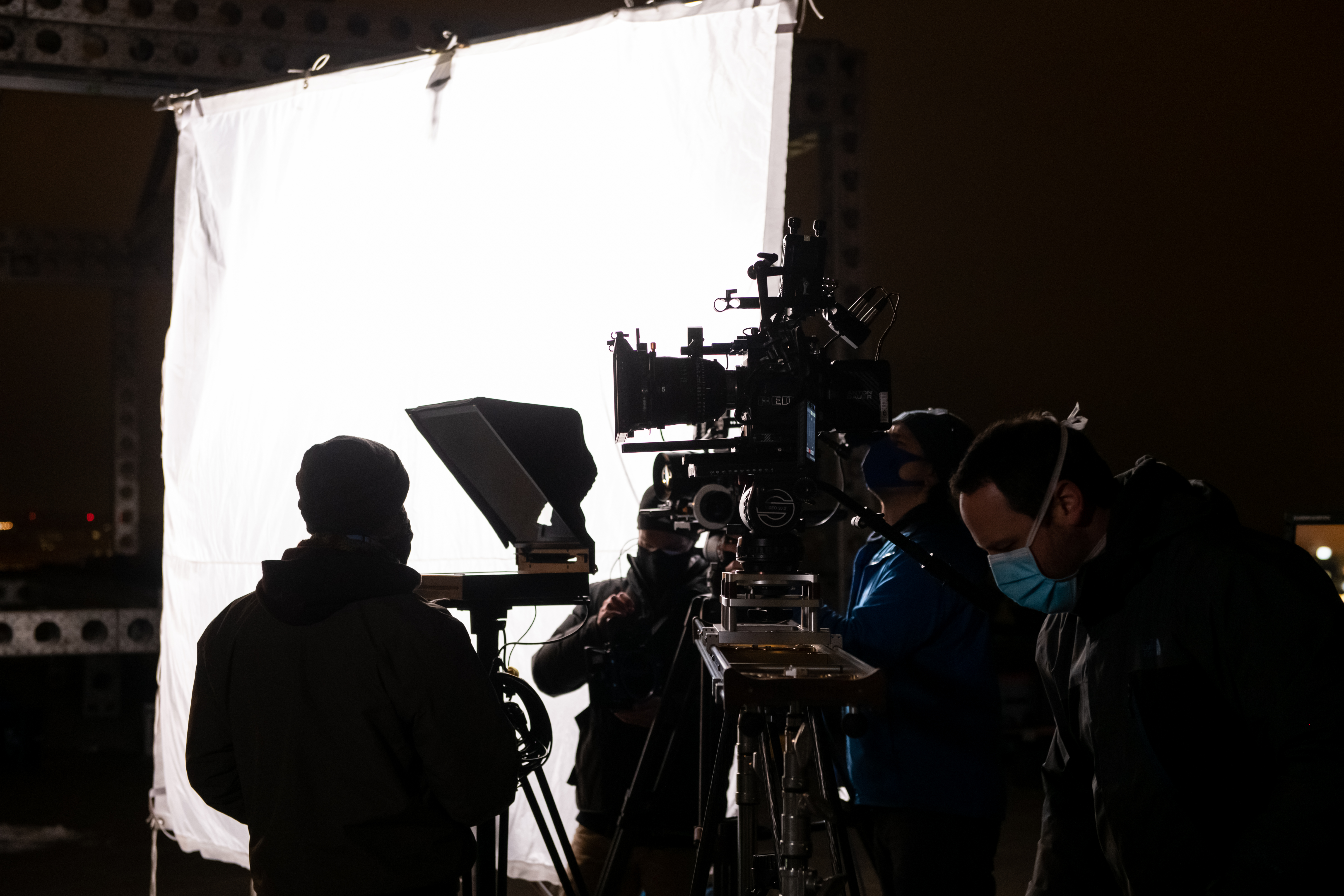 Night production crew on set